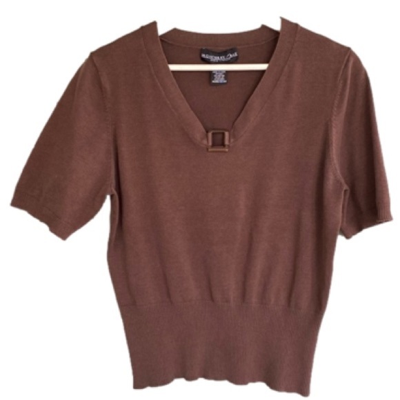 MONTEREY BAY Short Sleeve V-Neck Sweater Silk Blend Brown Women's Size M - Picture 1 of 8